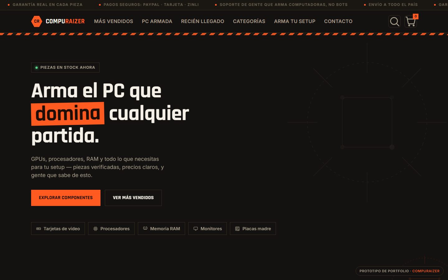 Captura de la home de CompuRaizer, tienda online de componentes de PC