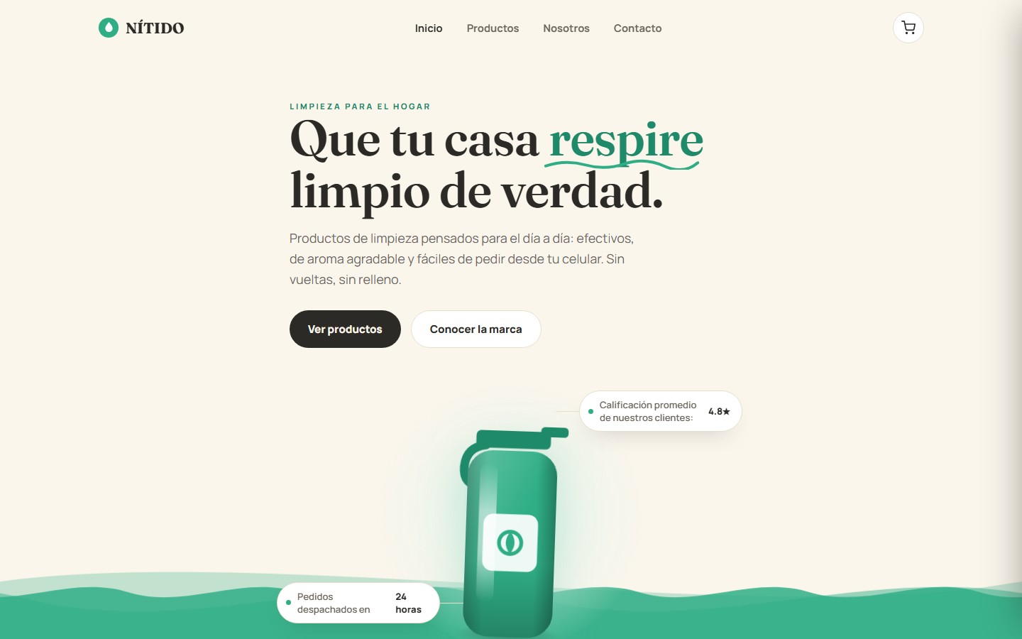 Captura de la home de NÍTIDO, tienda online de productos de limpieza para el hogar